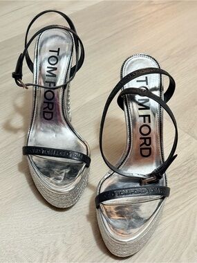 Tom Ford Silver and Black Platform Espadrille Sandals